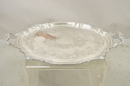 Antique English Victorian Silver Plated Ornate Oval Serving Platter Tray