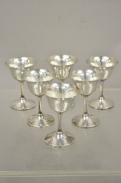 Vintage EGW & S Hammered Silver Plate Wine Goblets Cups - Set of 6