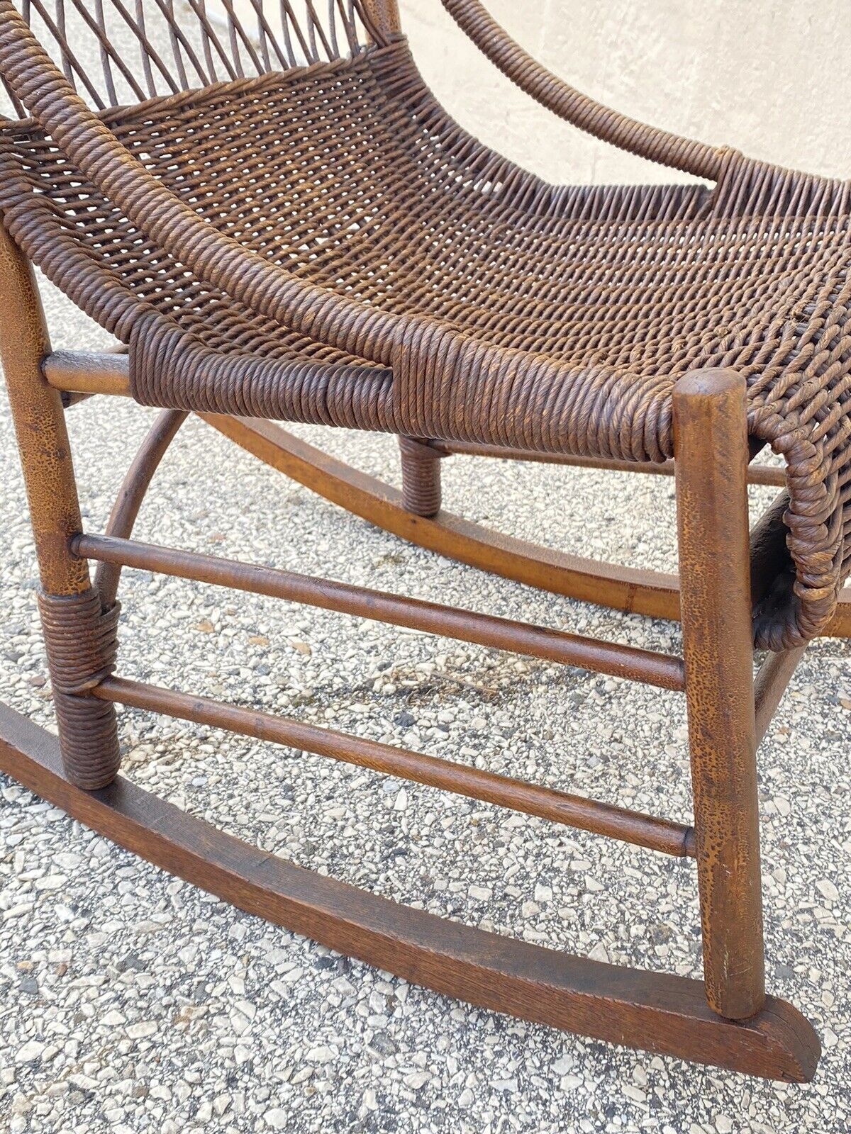 Antique Wicker and Rattan Wooden Victorian Rocking Chair Rocker