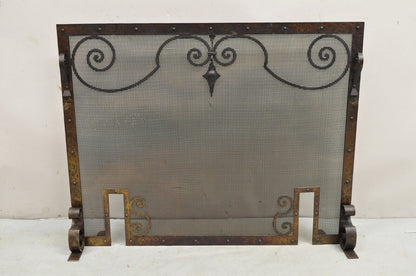 Antique Gothic Spanish Renaissance Hammered Iron Scrolling Fireplace Screen