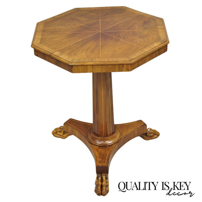 Empire Octagonal Mahogany Sunburst Inlay Pedestal Base Side Table w/ Paw Feet