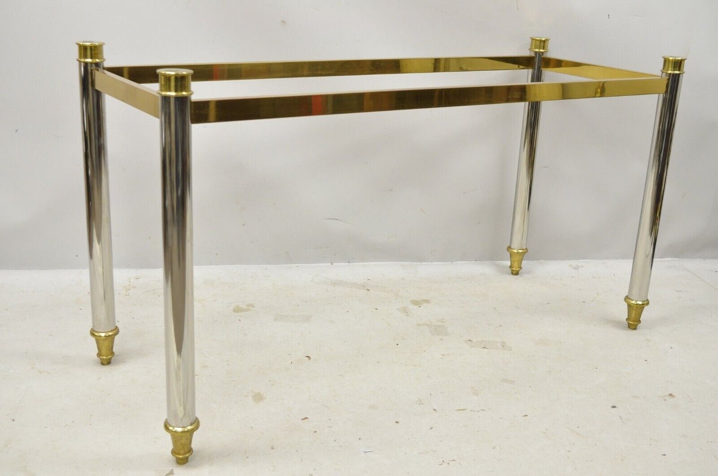 Maison Jansen Style Steel Chrome and Brass Hollywood Regency Console Table Base