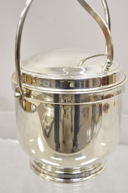 Vtg Wallace Mid Century Modern Silver Plated Hinged Lid Ice Bucket w glass liner