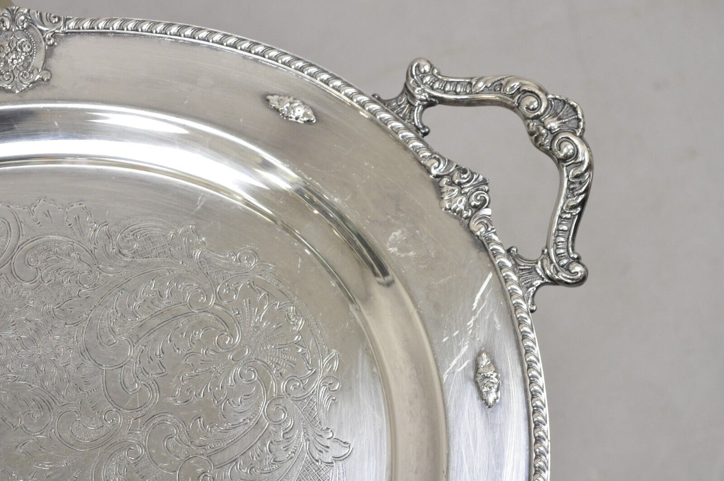 Vintage Wallace Rose Point Victorian Silver Plated Oval Serving Platter Tray