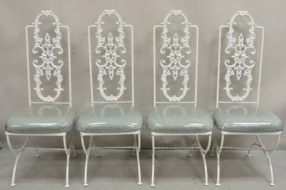 Vintage Hollywood Regency White Ornate Wrought Iron Scroll Dining Set - 5 Pc Set