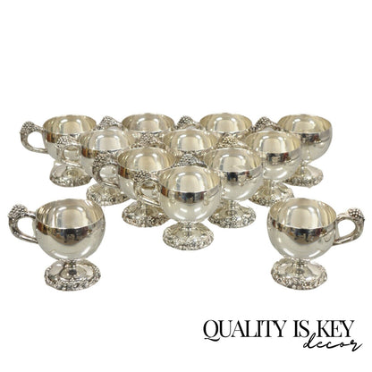 Webster Wilcox International Grapevine Silver Plated Punch Bowl Cups - Set of 12