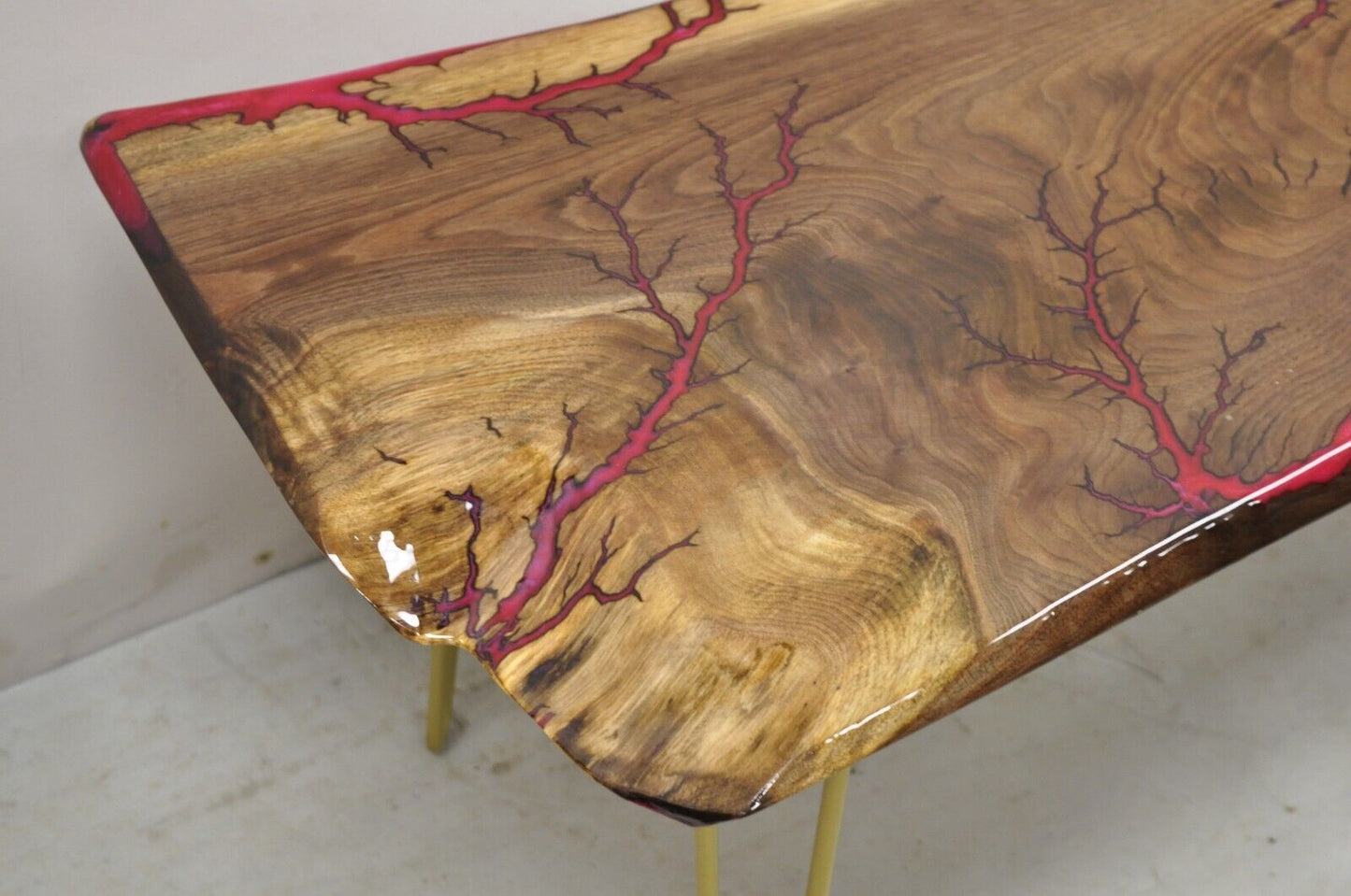 Live Edge Black Walnut Surfboard Coffee Table Red Resin Lacquer Hairpin Legs