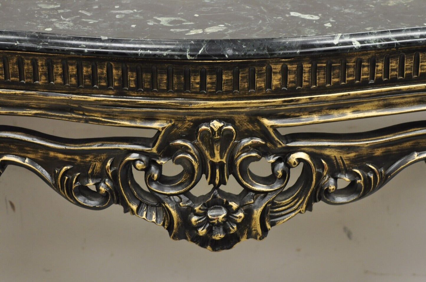 Reproduction French Baroque Style Marble Top Black & Gold Console Table