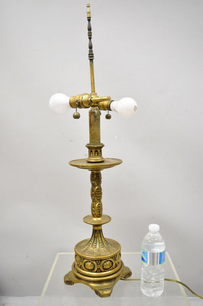 Vintage Italian Gold Gilt Wood Carved Candle Candelabra Florentine Table Lamp