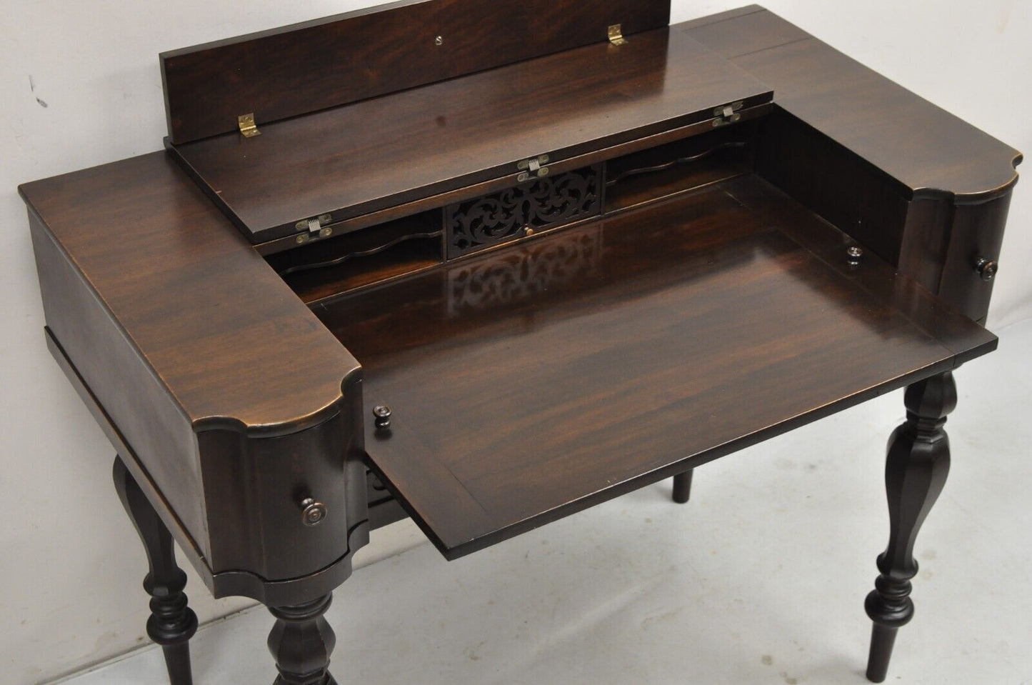 Antique Victorian Mahogany Spinet Piano Style Flip Top Secretary Writing Desk