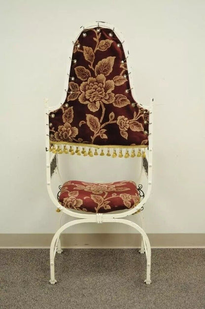 Antique Oscar Bach Wrought Iron and Bronze Renaissance Revival Throne Arm Chair
