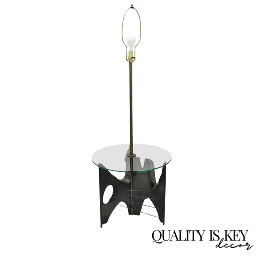 Harry Balmer for Laurel Brutalist Floor Lamp Steel Round Glass Side End Table