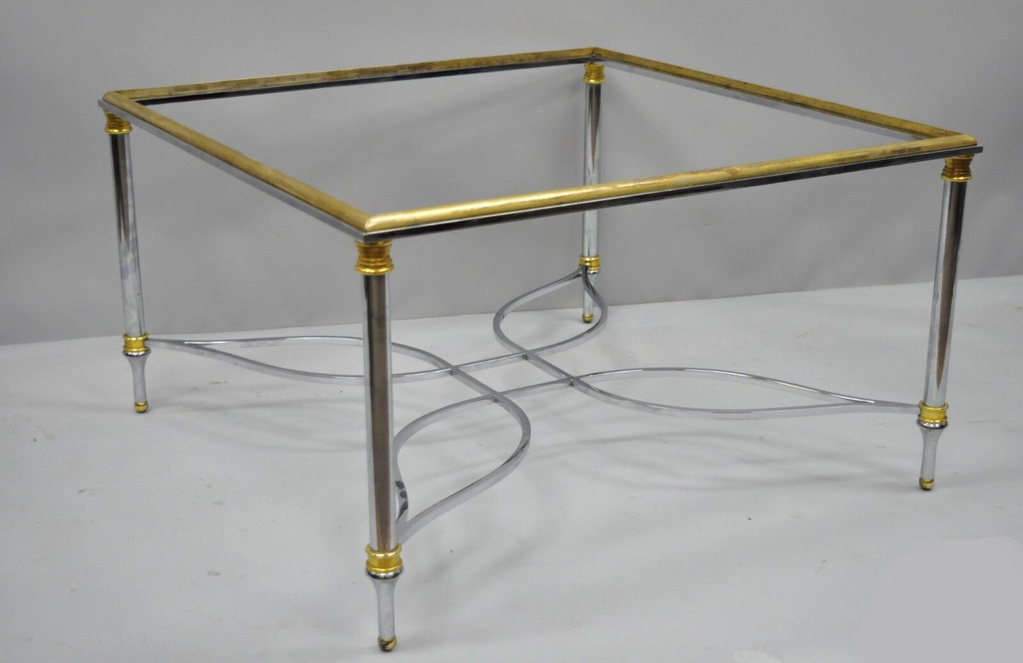 Italian Neoclassical Maison Jansen Style Steel & Brass Square Coffee Table Base