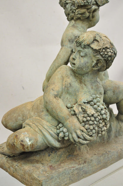 French Neoclassical Style Verdigris Bronze Large Bacchus Cherubs Putti Sculpture