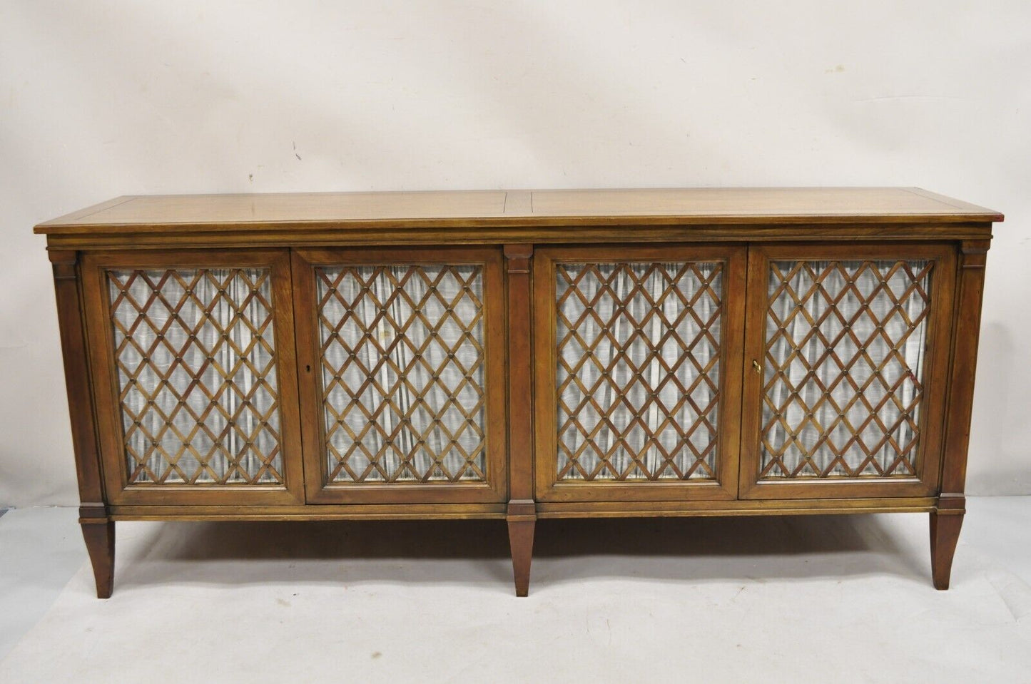 Vintage Baker French Empire Style Cherry Lattice Door Credenza Buffet Sideboard