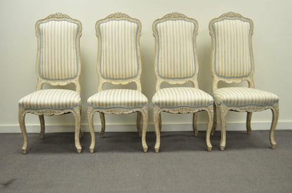 Vintage Swedish Rococo Style Cream Distress Painted Side Chairs - Set of 4