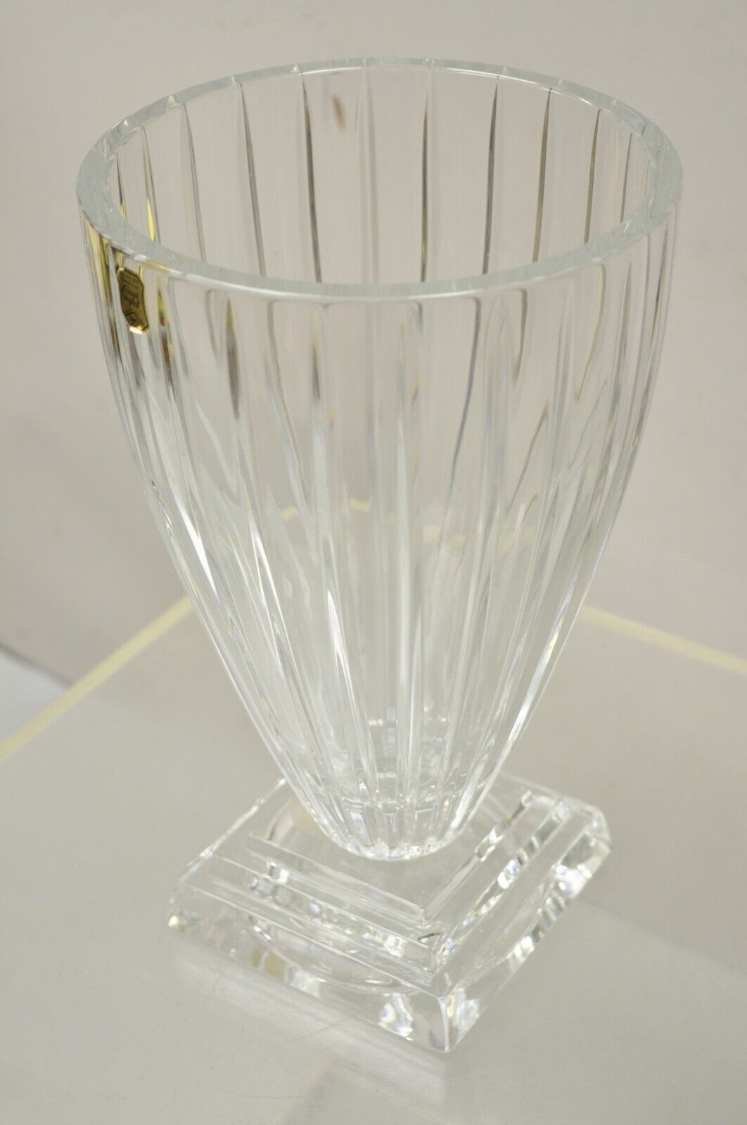 Vintage Lead Crystal Glass 12" Fluted Flower Vase Poland