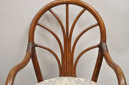 Vintage Bentwood Rattan Hollywood Regency Fan Back Dining Chairs - Set of 4