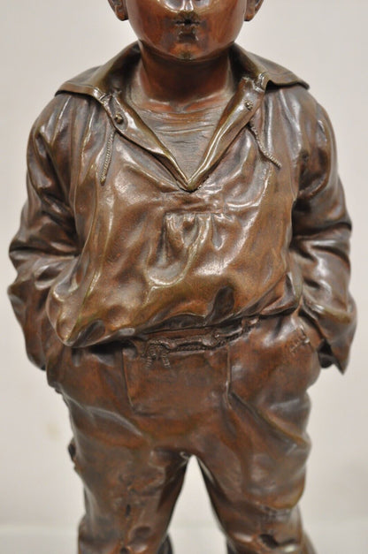 V. Szczeblewski French Bronze Boy Statue "The Whistler" Le Mousse Siffleur