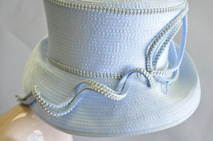 Sky Blue Beaded Ribbon Church Derby Top Hat Attributed to Shellie McDowell