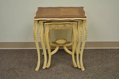 Vintage French Louis XV Style Satinwood Inlay Nesting Side Tables - Set of 3