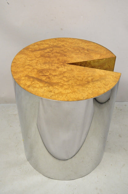 Leon Rosen for Pace Collection "Pac Man" Burlwood and Steel Side Table