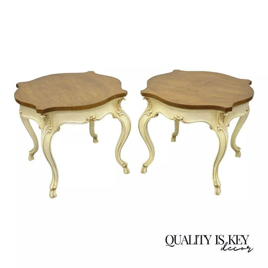 Karges French Louis XV Provincial Regency Style Walnut Top End Tables - a Pair