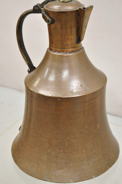 Antique 19th C. Turkish Hand Hammered Copper Lidded Pitcher Pot Large Jug