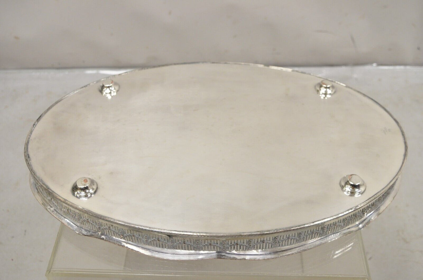 English Sheffield William Adams Silver Plated Pierced Drape Gallery Oval Tray