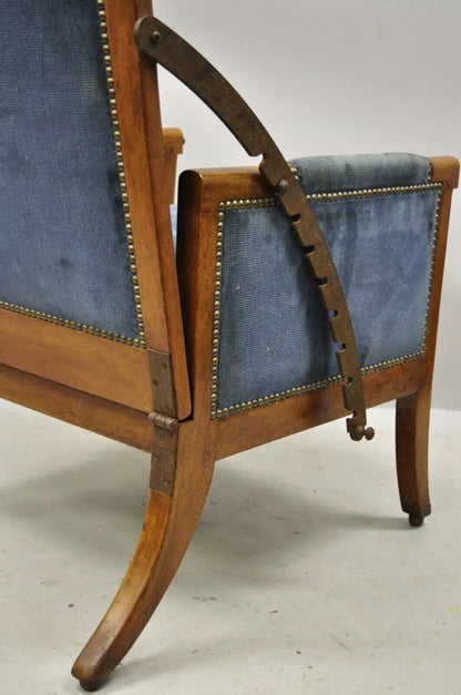 19th C Italian Biedermeier Mahogany Reclining Lounge Chair w/ Cast Iron Hardware