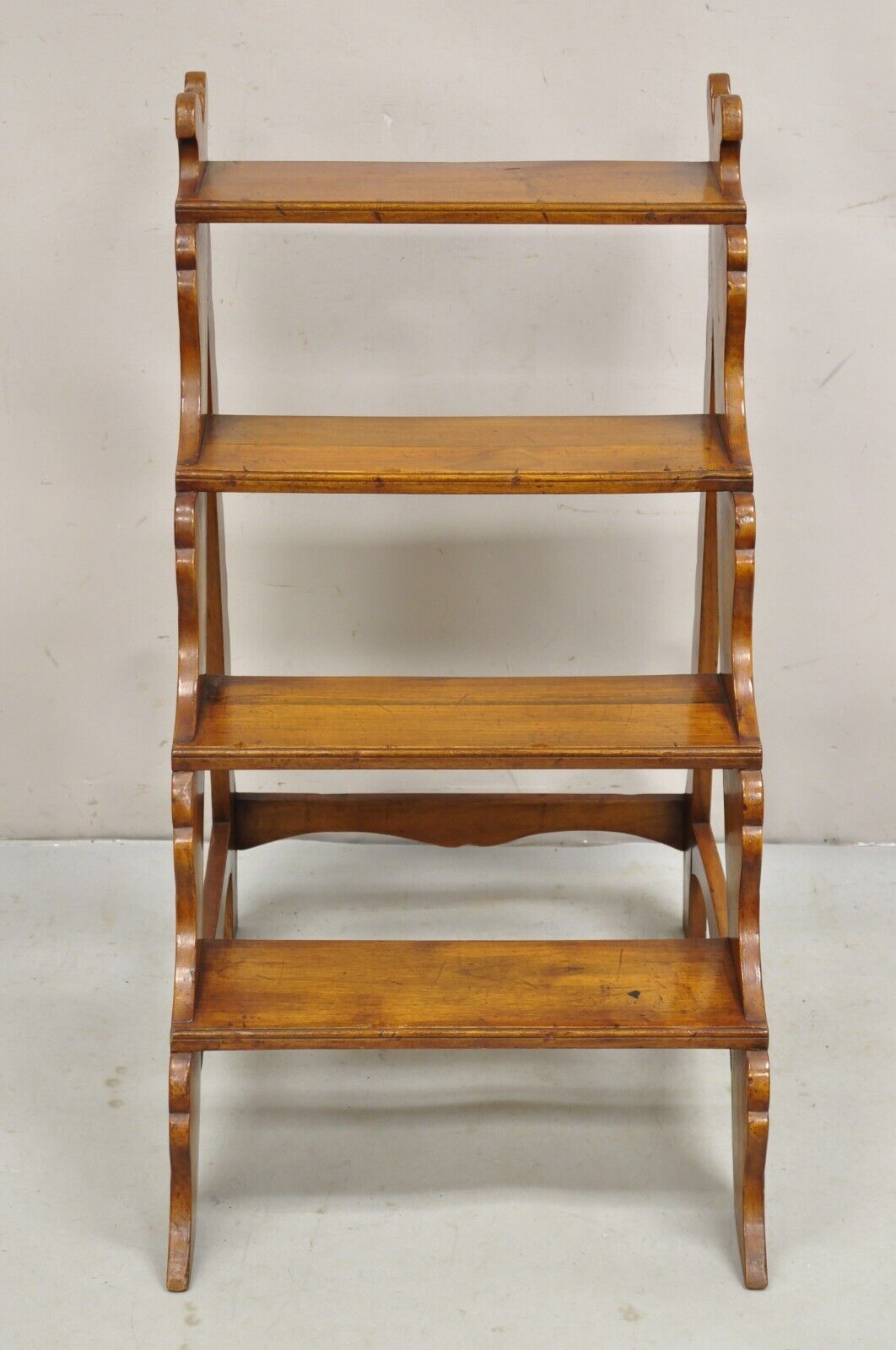 Vintage Italian Provincial Carved Olivewood Library Step Ladder Side Table