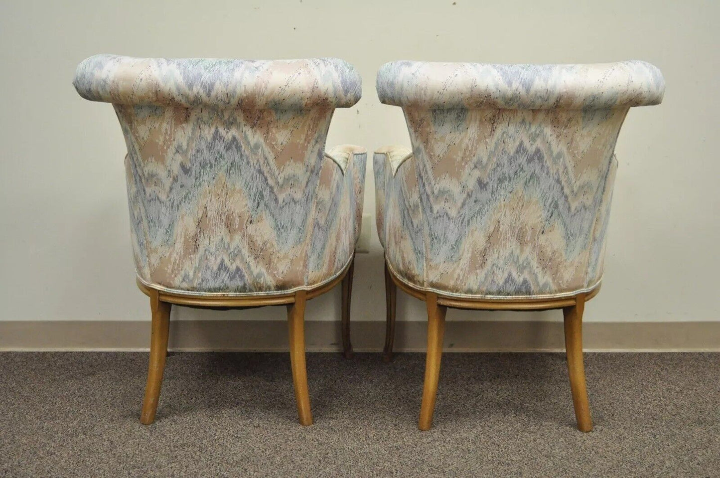 Vintage French Hollywood Regency Rolled Back Fireside Parlor Arm Chairs - a Pair