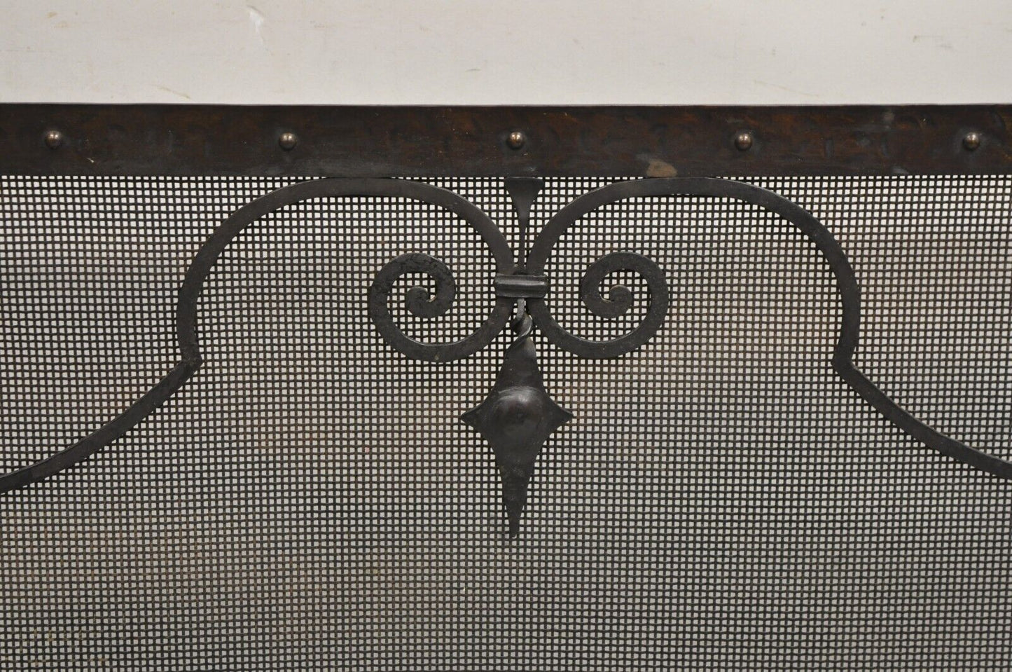 Antique Gothic Spanish Renaissance Hammered Iron Scrolling Fireplace Screen