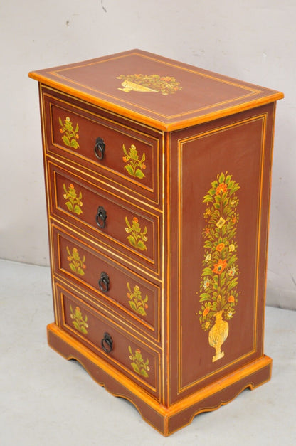 Shabby Chic Orange Rust Flower Painted 4 Drawer Nightstand Chest of Drawers