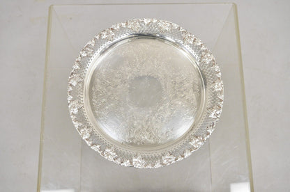 Vintage English Victorian Style Grapevine Fretwork Silver Plated 12" Round Tray