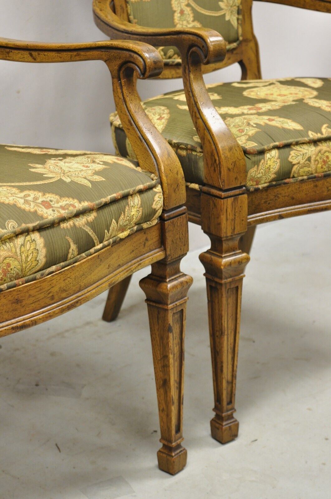 Vintage Hollywood Regency Keyhole Back Fireside Lounge Arm Chairs - a Pair