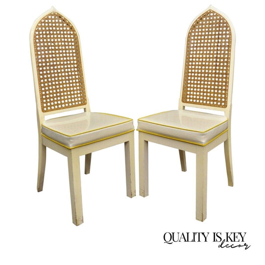 Bedell Vintage Hollywood Regency Cane Back Pagoda Dining Side Chairs (A) - Pair