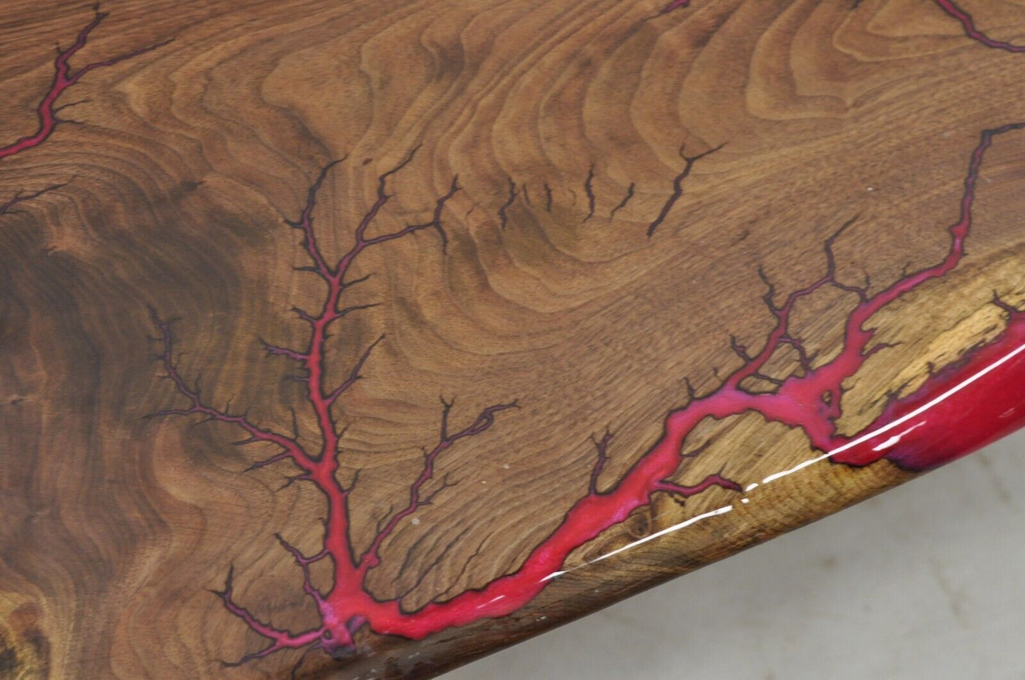 Live Edge Black Walnut Surfboard Coffee Table Red Resin Lacquer Hairpin Legs