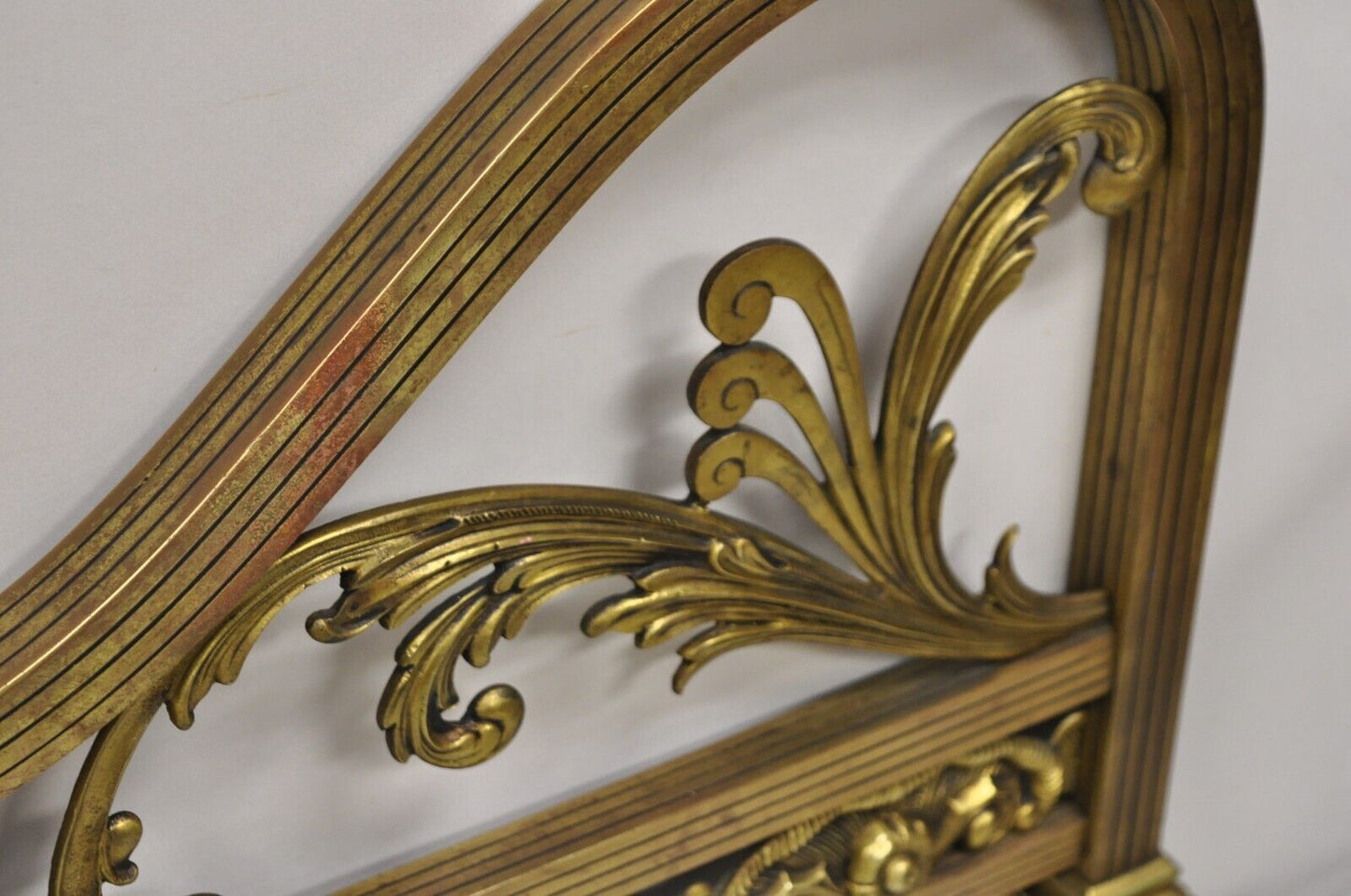 Antique French Victorian Solid Brass Patinated Leafy Scrollwork Twin Bed Frame