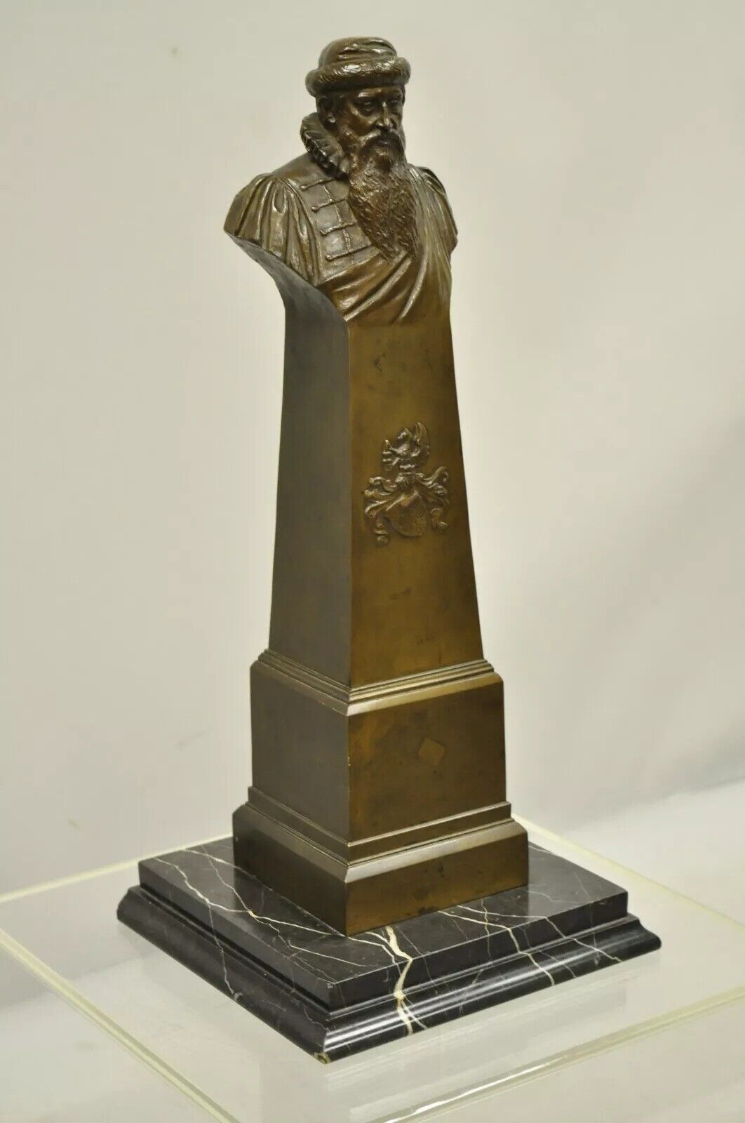 Antique Bronze and Marble 23" Bust of Elizabethan Man by Arthur Konn, c. 1920