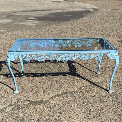 Vintage Molla Victorian Cast Aluminum Metal Glass Top Garden Patio Coffee Table