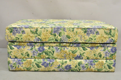 Traditional Oversized Storage Ottoman Yellow and Blue Floral Custom Upholstered