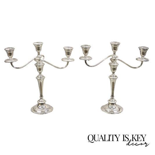 Gorham YC3031 3 Arm Branch Colonial Silver Plated Candle Candelabra - a Pair