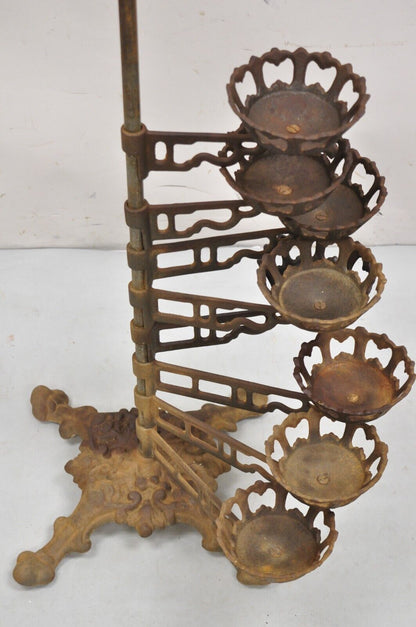 Antique Victorian Cast Iron 9 Tier 8 Arm Swing Pedestal Plant Stand