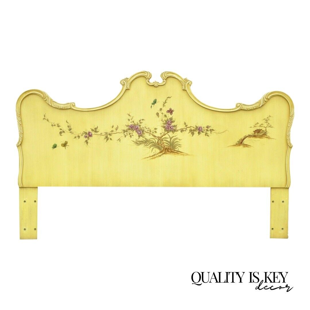 Union National Chinoiserie Yellow Paint Decorated King Size Bed Headboard