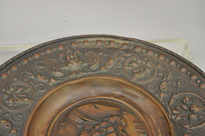 Antique Embossed Copper Neoclassical Bach and Haendel Charger Plates - a Pair