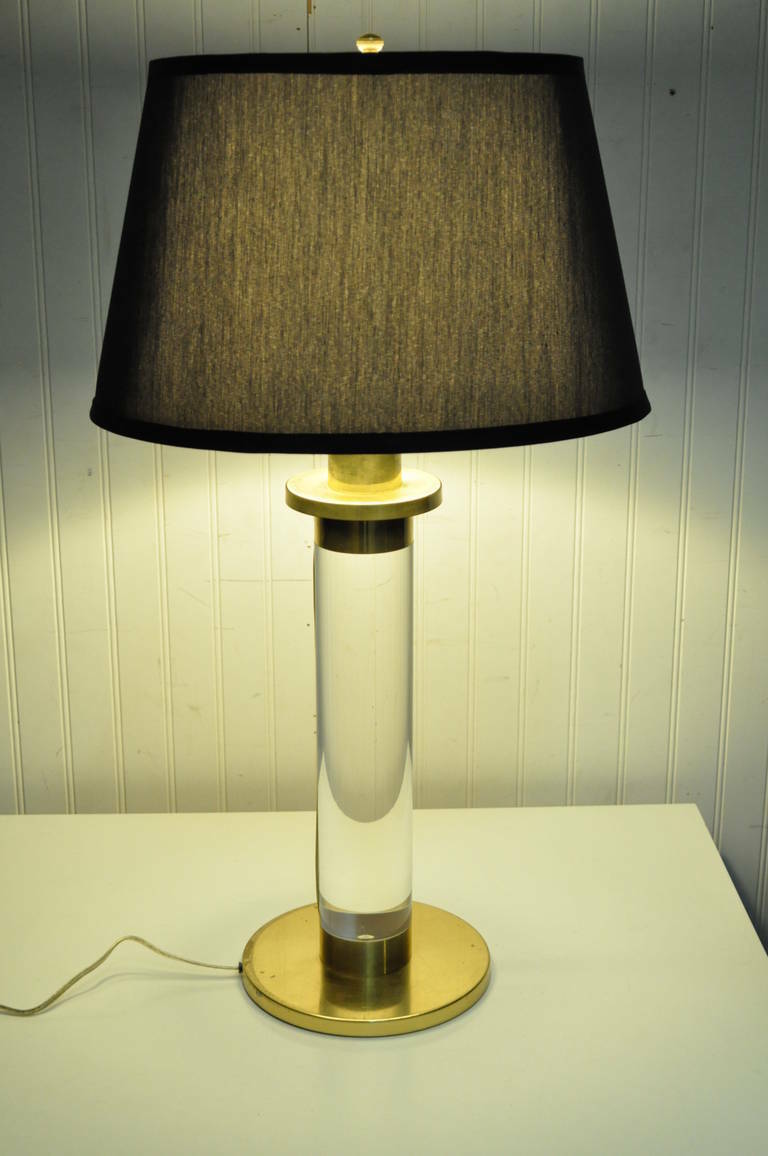 Vintage Frederick Cooper Lucite and Brass Column Table Lamp after Karl Springer