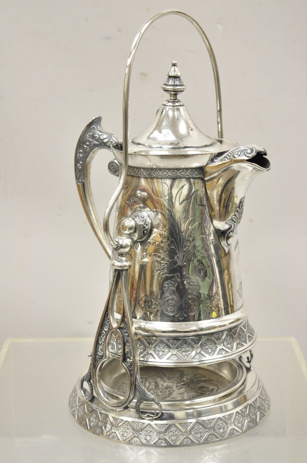 Antique Wilcox Silver Plate Co Victorian Porcelain Lined Tilting Coffee Tea Pot