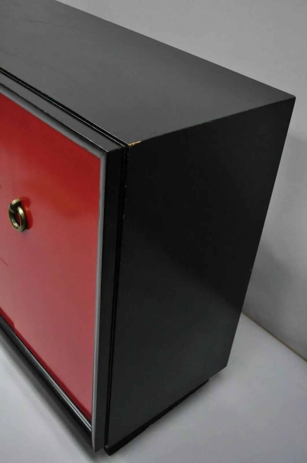 Mid Century Modern Art Deco Black and Red Credenza Cabinet Sideboard by Harjer