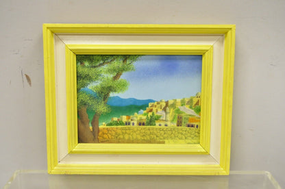 Daniel Belliard Enamel on Copper Small Framed Painting Yellow Countryside